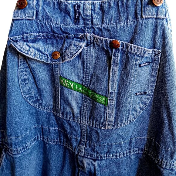 52x30 Vintage Key Imperial Denim Overalls Made In Mexico 100% Cotton Distress - Picture 3 of 6